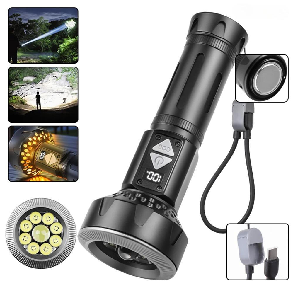 ultra bright LED Flashlight with power display USB Rechargeable Aluminum alloy Torch With COB Side Light for outdoor camping hiking fishing picnic