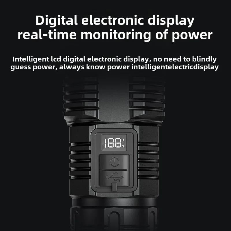 USB Charging Super Bright LED Flashlight 3 Mode Zoom torch with Digital Power Display for outdoor camping fishing hiking cycling