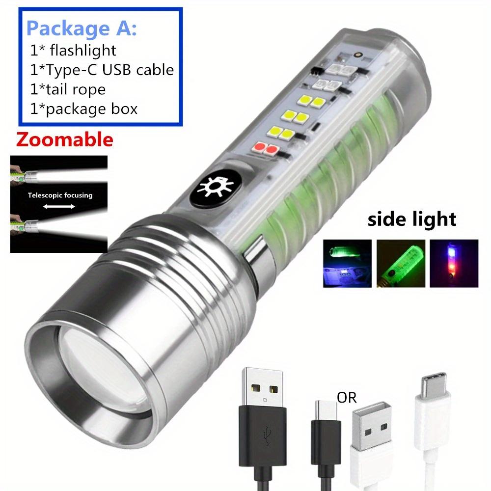 Super Bright Mini LED Flashlight USB Rechargeable Fluorescent Function Purple Light Torch for Outdoor Camping Hiking Fishing