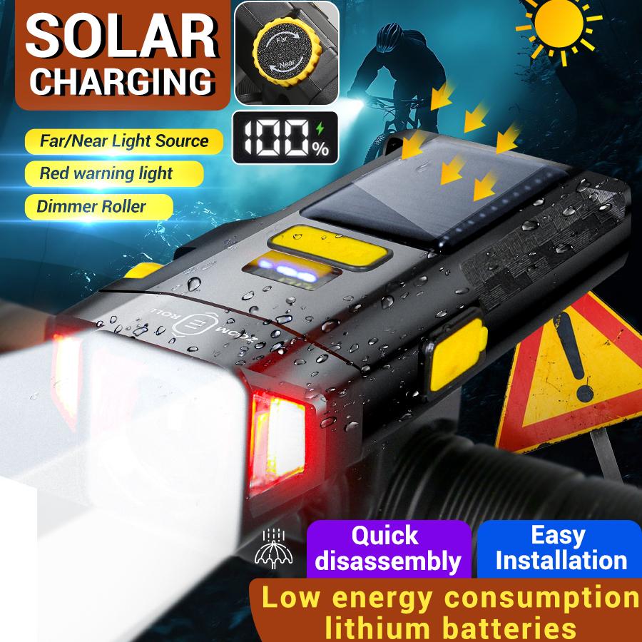 Super Bright Bicycle Front Light USB/Solar Rechargeable Highlight Mtb Road Bike Headlight Night Riding Warning Lamp Cycling Light