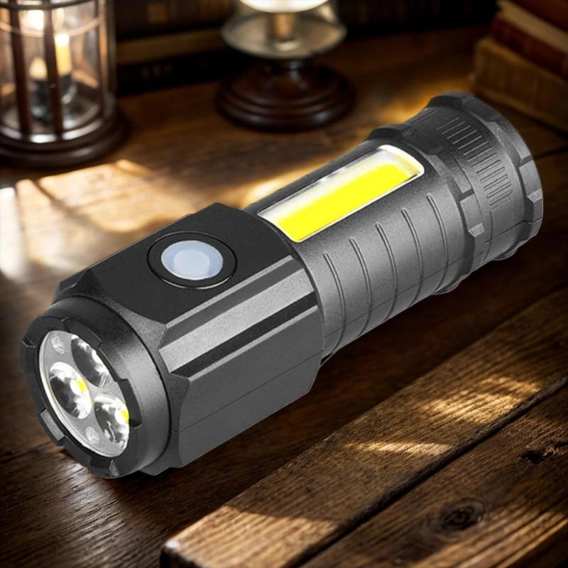 Super Bright 3LED Flashlight with Cap clips USB Recharge Mini Torch with COB Side Light Car Repair Working Lights for Outdoor Camping Hiking Fishing Cycling
