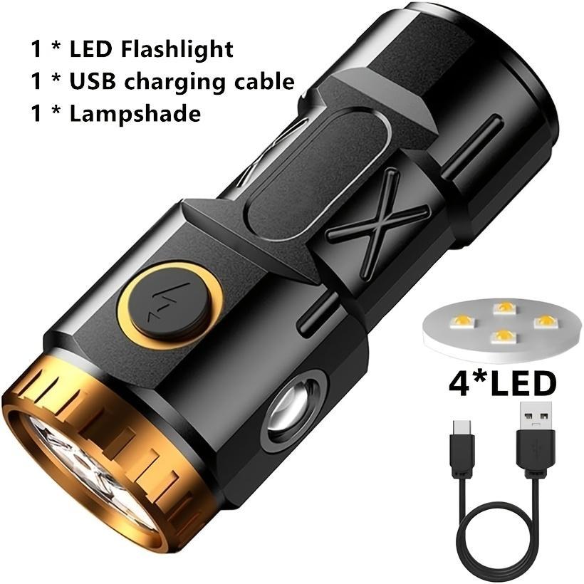 Super Bright 3LED Flashlight with Cap clips USB Recharge Mini Torch with COB Side Light Car Repair Working Lights for Outdoor Camping Hiking Fishing Cycling