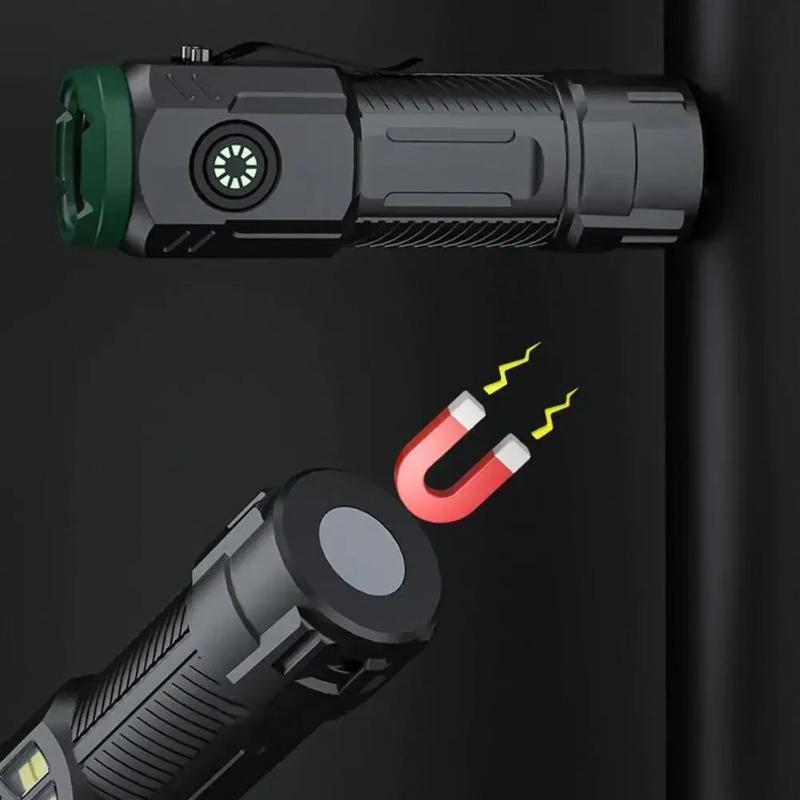 Super Bright LED Flashlight with Cap Clip 4 Modes Lighting USB Recharge Edc Torch with COB Side Light for Outdoor Camping Hiking Fishing Cycling Car Repair