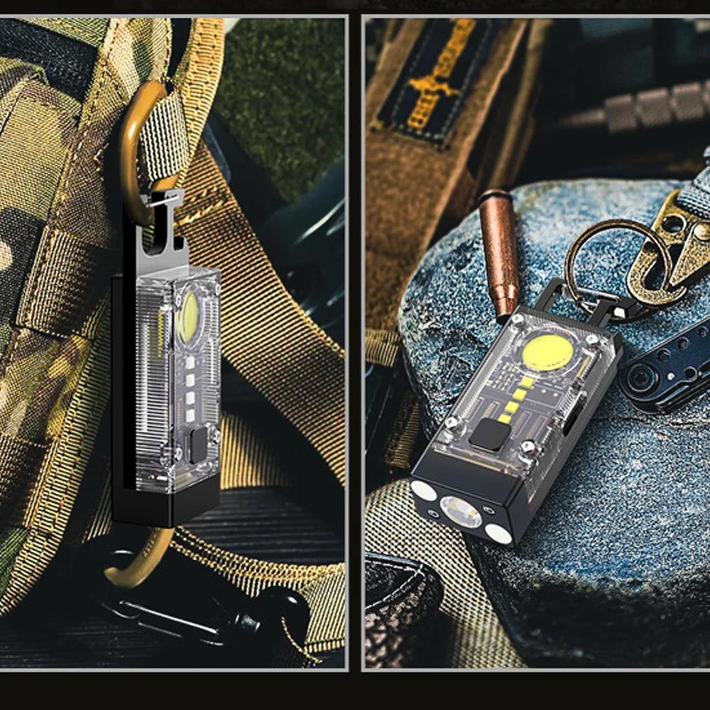 Mini EDC Solar LED Flashlight Portable Multifunctional Keychain Torch USB Rechargeable COB Camping Lantern with Strong Magnetic