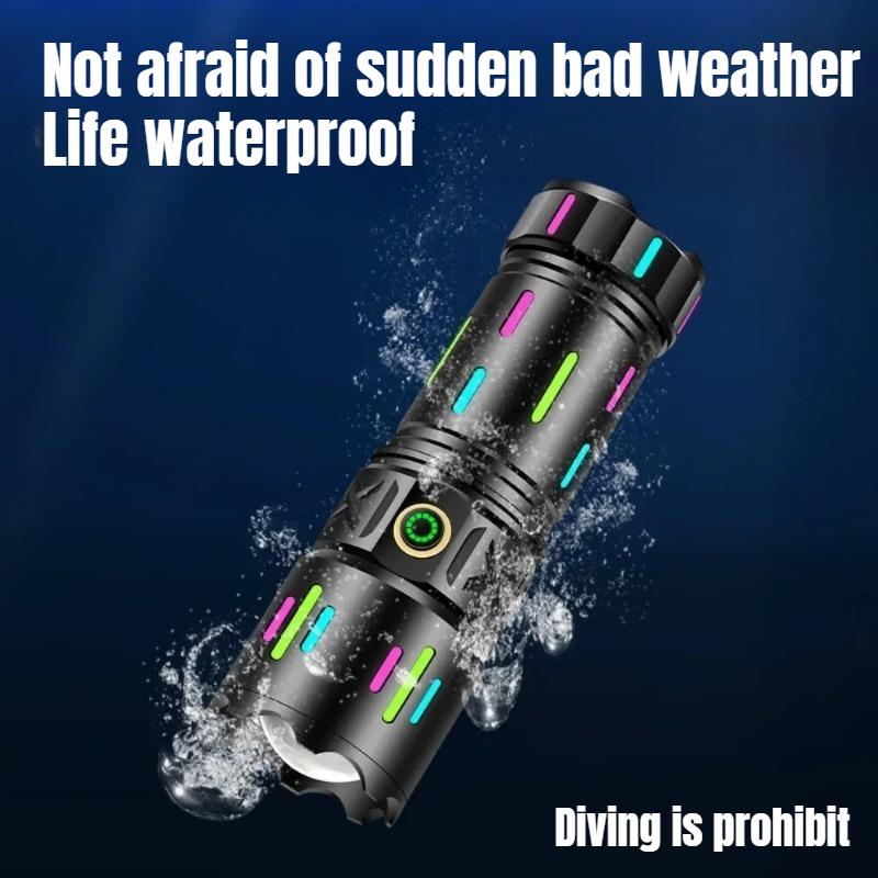 Super Bright LED Zoomable Flashlight 5 Lighting Modes Rechargeable Torch with Fluorescent for Camping Hiking Fishing
