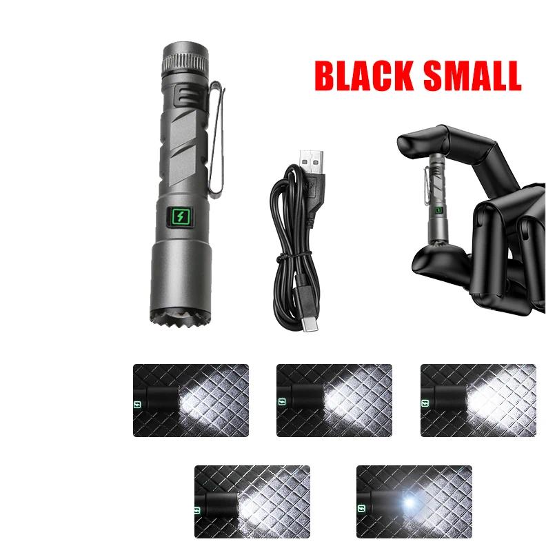 Ultra Bright LED Alloy Flashlight USB charing Waterproof Zoom Torch with Cap Clip for outdoor camping hiking fishing night cycling
