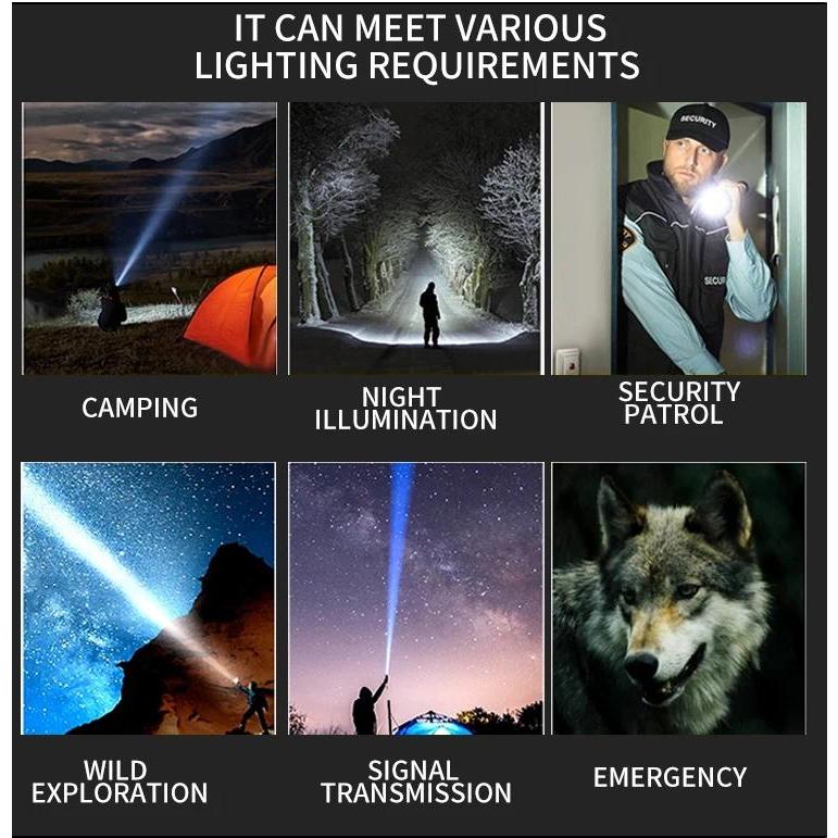 ultra bright LED Flashlight with power display USB Rechargeable Aluminum alloy Torch With COB Side Light for outdoor camping hiking fishing picnic