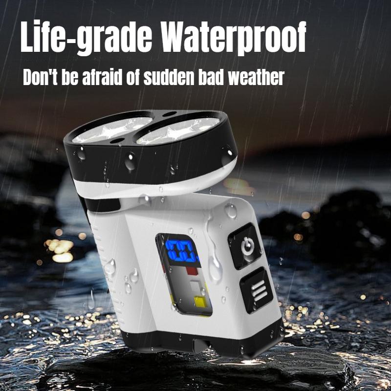 Super Bright LED Flashlight with Hat Clip 8 Lighting Modes EDC Torch with Power Display Multifunctional Work Light with Red&blue COB Light for Camping Dog Walking Working