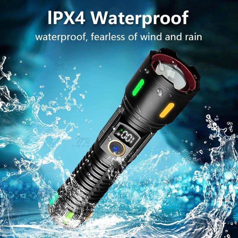 Ultra Bright LED Zoomable Flashlight 5 Lighting Modes Rechargeable Torch with COB Side Light for Hiking Fishing Maintenance