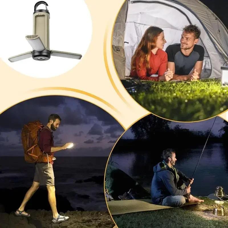 Ultra Bright LED Camping Light with Battery Level Display 6 Lighting Modes Foldable Three-leaf Camping Lamp with Hook for Outdoor Camping Reading Working Fishing