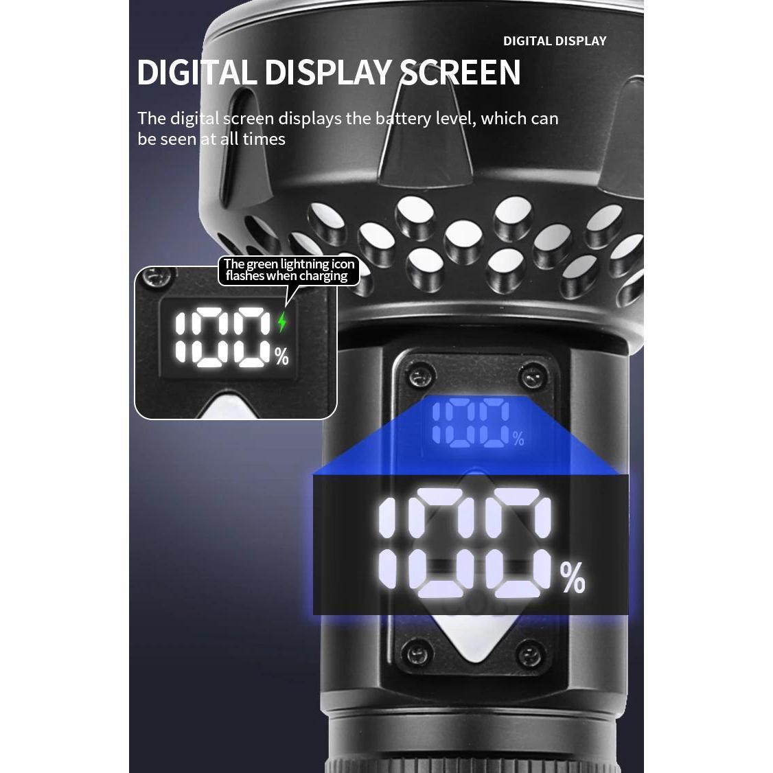 ultra bright LED Flashlight with power display USB Rechargeable Aluminum alloy Torch With COB Side Light for outdoor camping hiking fishing picnic