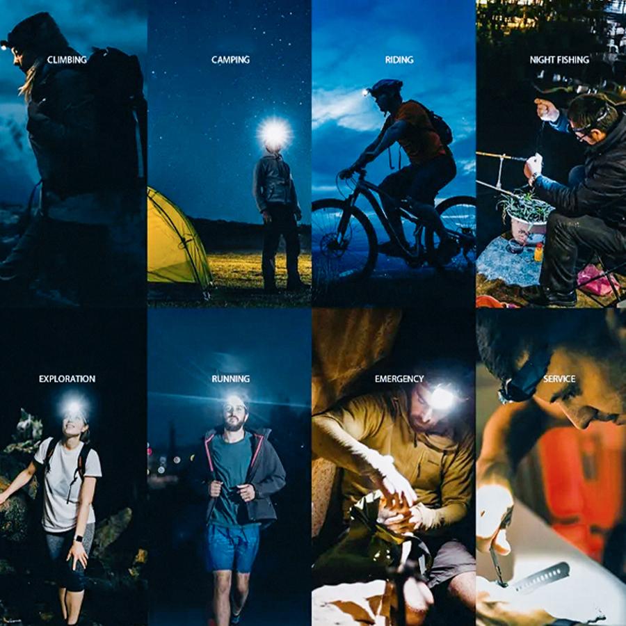 Super Bright 3LED Motion Sensor Headlamp USB Rechargeable Headlight for Outdoor Camping Hiking Fishing Cycling Climbing