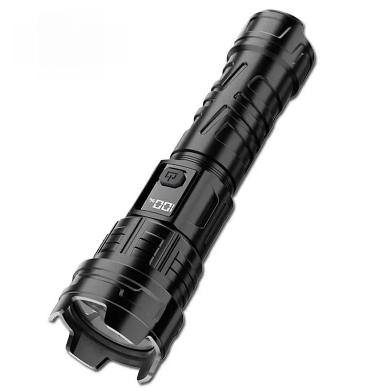Super Bright LED Rechargeable Flashlight 3 Lighting Modes Zoomable Portable Torch with Power Display for Emergency Camping Hiking