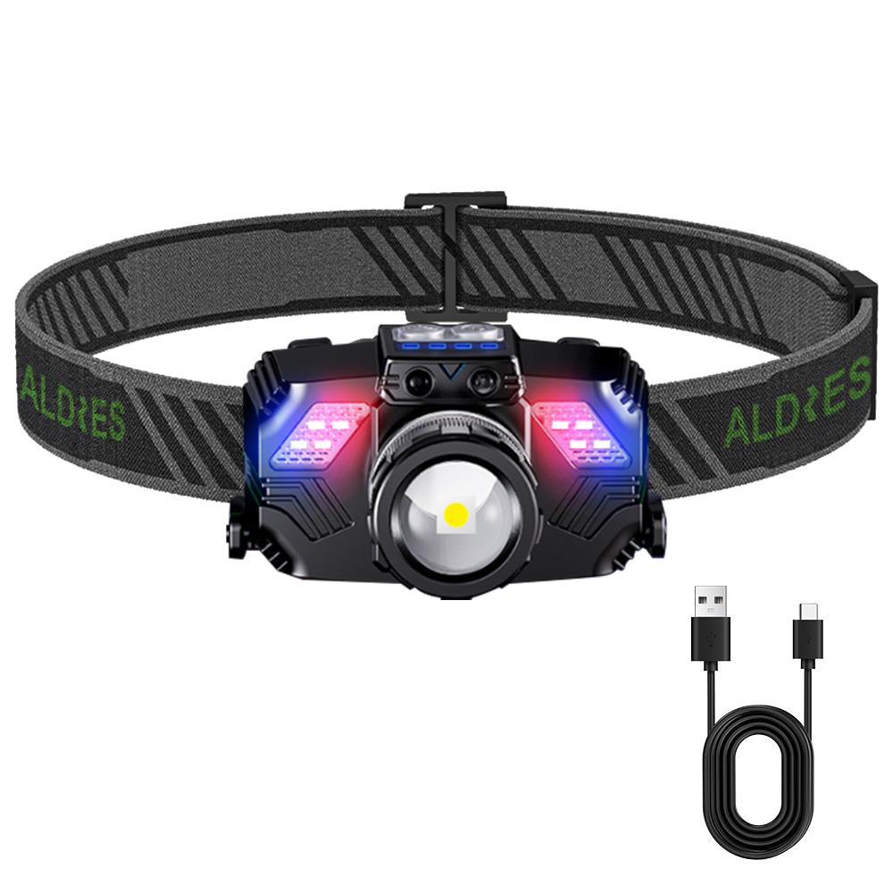 Super Bright Zoomable LED Headlamp with Motion Sensor Waterproof Rechargeable Headlight with Power Indicator for Camping Fishing