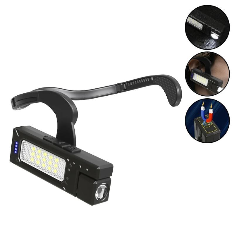 Super Bright LED Ear Clip Headlight 7 Lighting Modes Rechargeable Waterproof Ear Clip Headlamp with Red/Blue COB Side Light for Outdoor Fishing Hiking Running Cycling