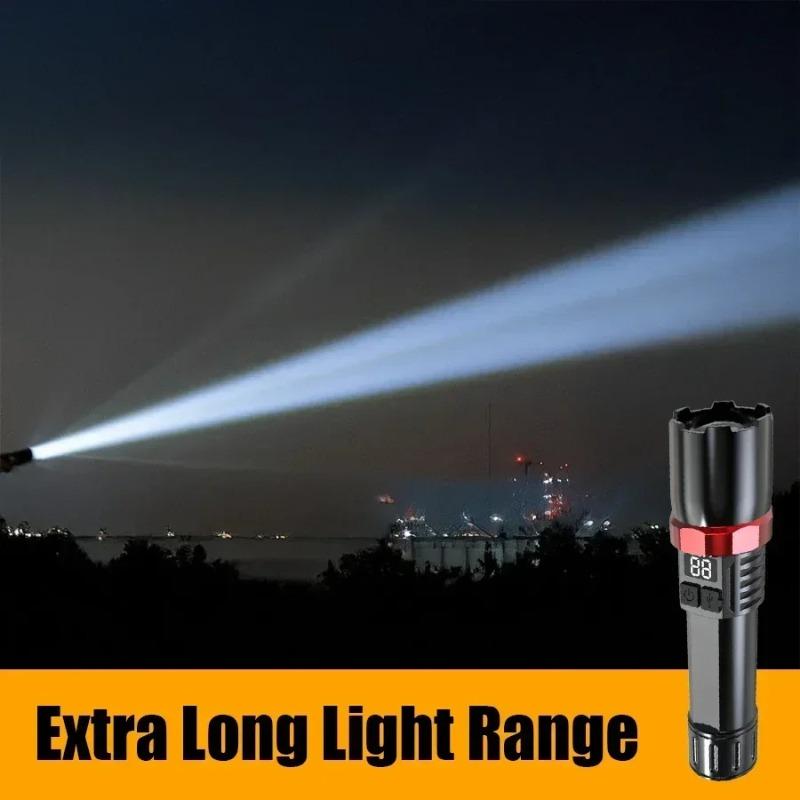 Ultra Bright LED Zoomable Flashlight  Multifunction USB Charge Torch with Power Display for Outdoor Camping Hiking Fishing
