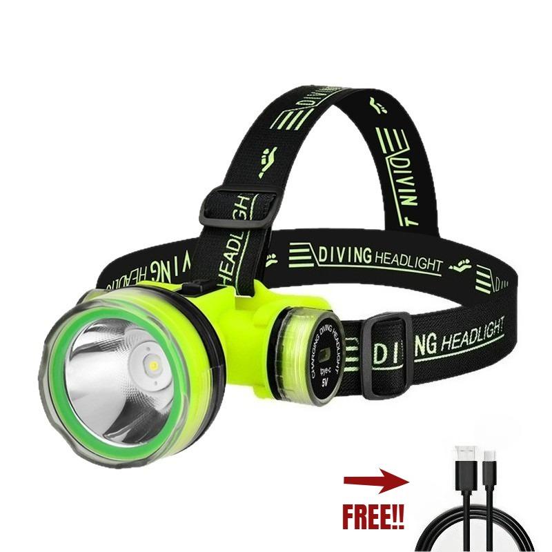 Super Bright LED Diving Headlight Type-c Charging Underwater IPX8 Waterproof Headlamp with 90° Adjustable for Diving Fishing Photography