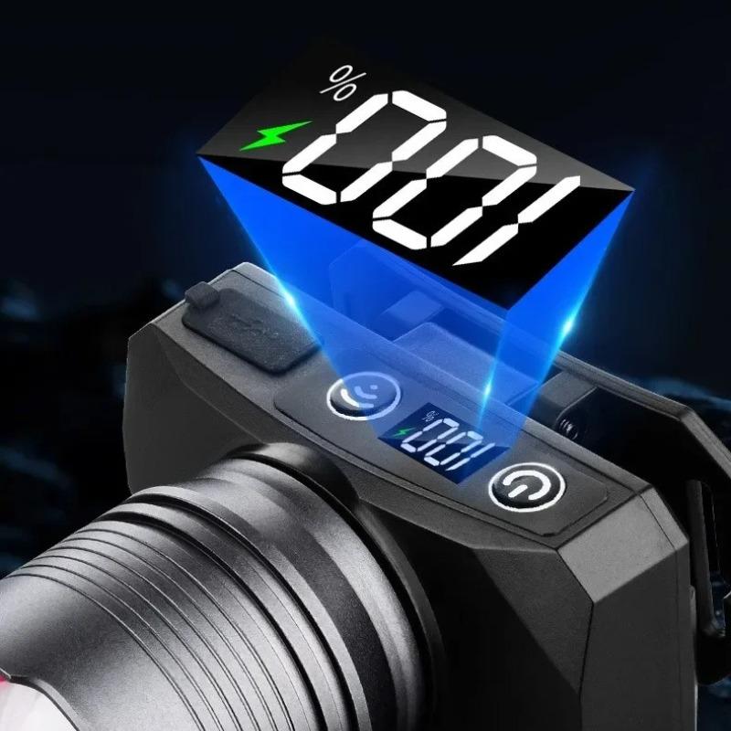 Ultra Bright LED Zoomable Flashlight Rechargeable 4 Lighting Modes Wave Sensor Torch with Battery Level Display for Outdoor Camping Fishing Cycling
