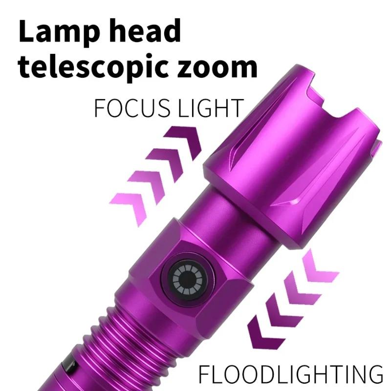 UV Zoomable Aluminum Alloy Flashlight 3 Lighting Modes Camping Ultraviolet Torch with Cap Clip for Pet Stacks Fluorescent Detection