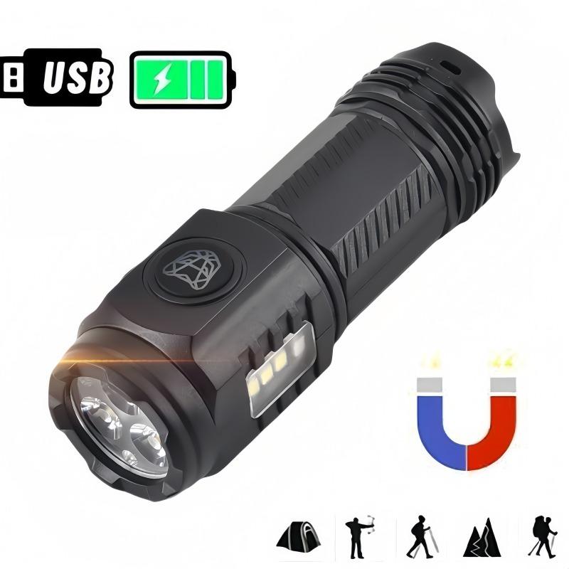 Super Bright LED Flashlight with Cap Clip 4 Modes Lighting USB Recharge Edc Torch with COB Side Light for Outdoor Camping Hiking Fishing Cycling Car Repair