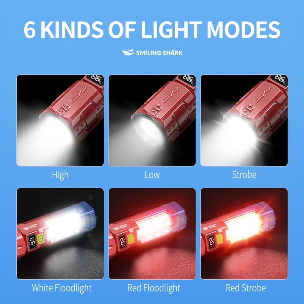 Super Bright LED Flashlight with COB Side Light Digital Display Zoomable Torch with Hook for Outdoor Camping Hiking Fishing Climbing