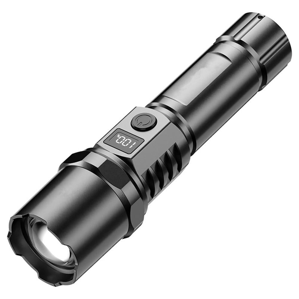 Super Bright Powerful LED Flashlight USB charging zoomable Torch with power display for outdoor camping hiking fishing picnic