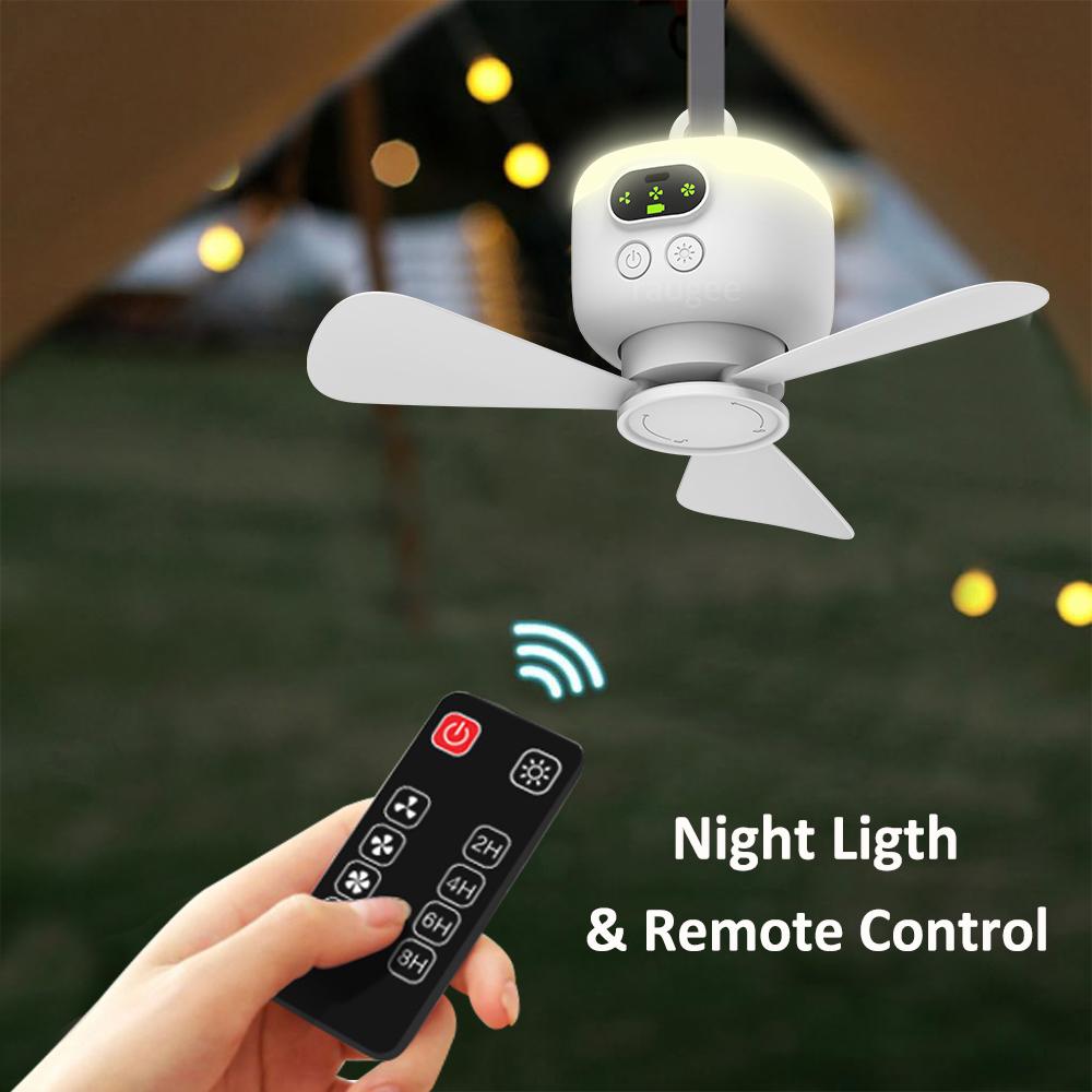 Powerful Ceiling Fan Portable Camping Tent Ceiling Canopy Fan Rechargeable Wireless Fan Air Circulators with Remote Control Light