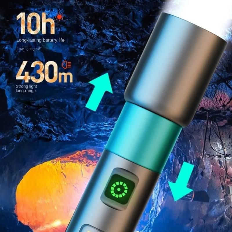 High Powerful Mini LED Zoomable Flashlight 6 Modes Rechargeable Torch with Red&White COB Lights for Camping Hiking Repairs
