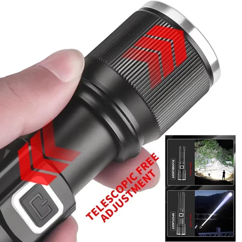 Super Bright LED Zoomable Flashlight 5 Lighting Modes Aluminum Alloy Torch with Power Display for Hiking Fishing Emergency