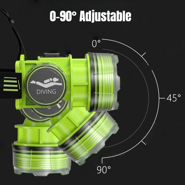 Super Bright LED Diving Headlight Type-c Charging Underwater IPX8 Waterproof Headlamp with 90° Adjustable for Diving Fishing Photography