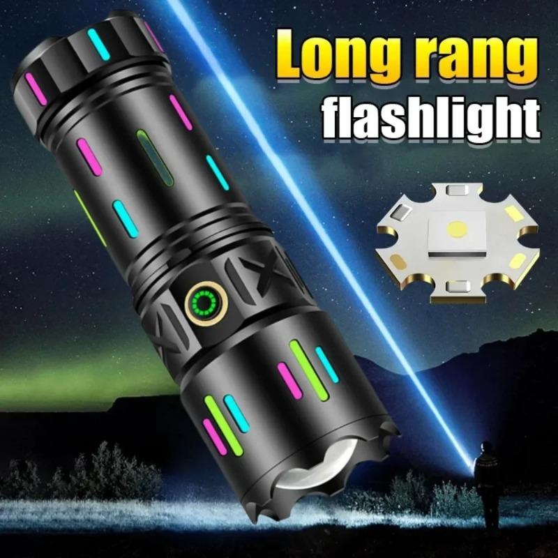 Super Bright LED Zoomable Flashlight 5 Lighting Modes Rechargeable Torch with Fluorescent for Camping Hiking Fishing
