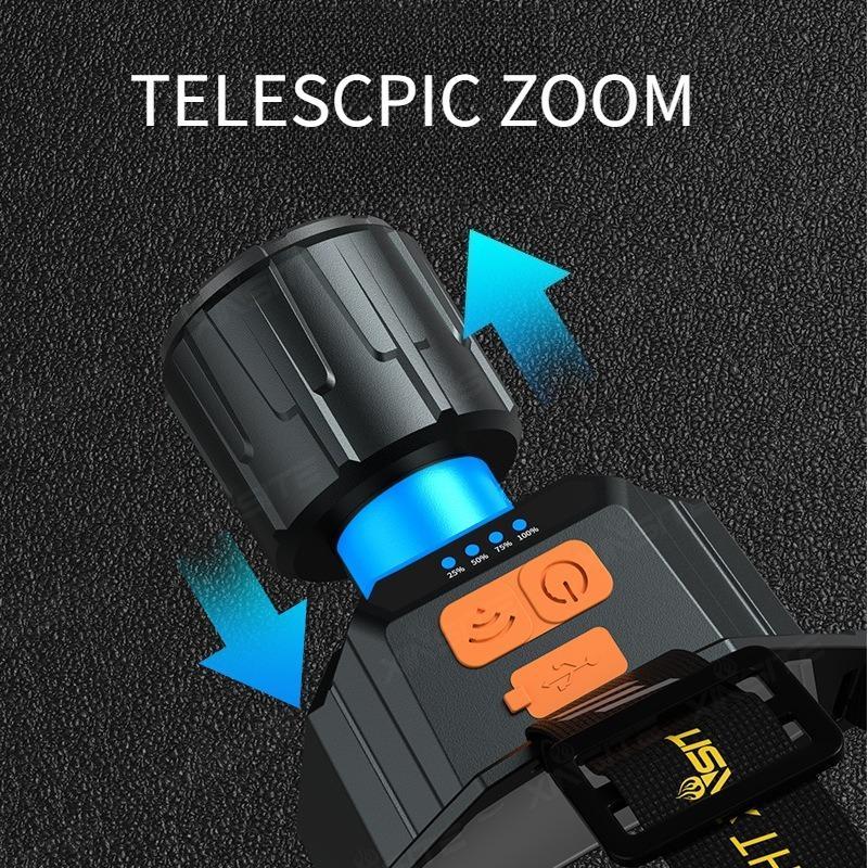 (COD) Rechargeable Headlamp 90° Adjustable Zoomable LED Headlight with COB Side Light for Outdoor Camping Hiking Fishing Cycling