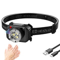 Super Bright 3LED Motion Sensor Headlamp USB Rechargeable Headlight for Outdoor Camping Hiking Fishing Cycling Climbing