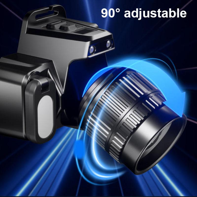 Ultra Bright LED Rotary Zoom Headlight 6 Lighting Modes Induction Waterproof Headlamp with red&blue COB light for Hiking Fishing Repair