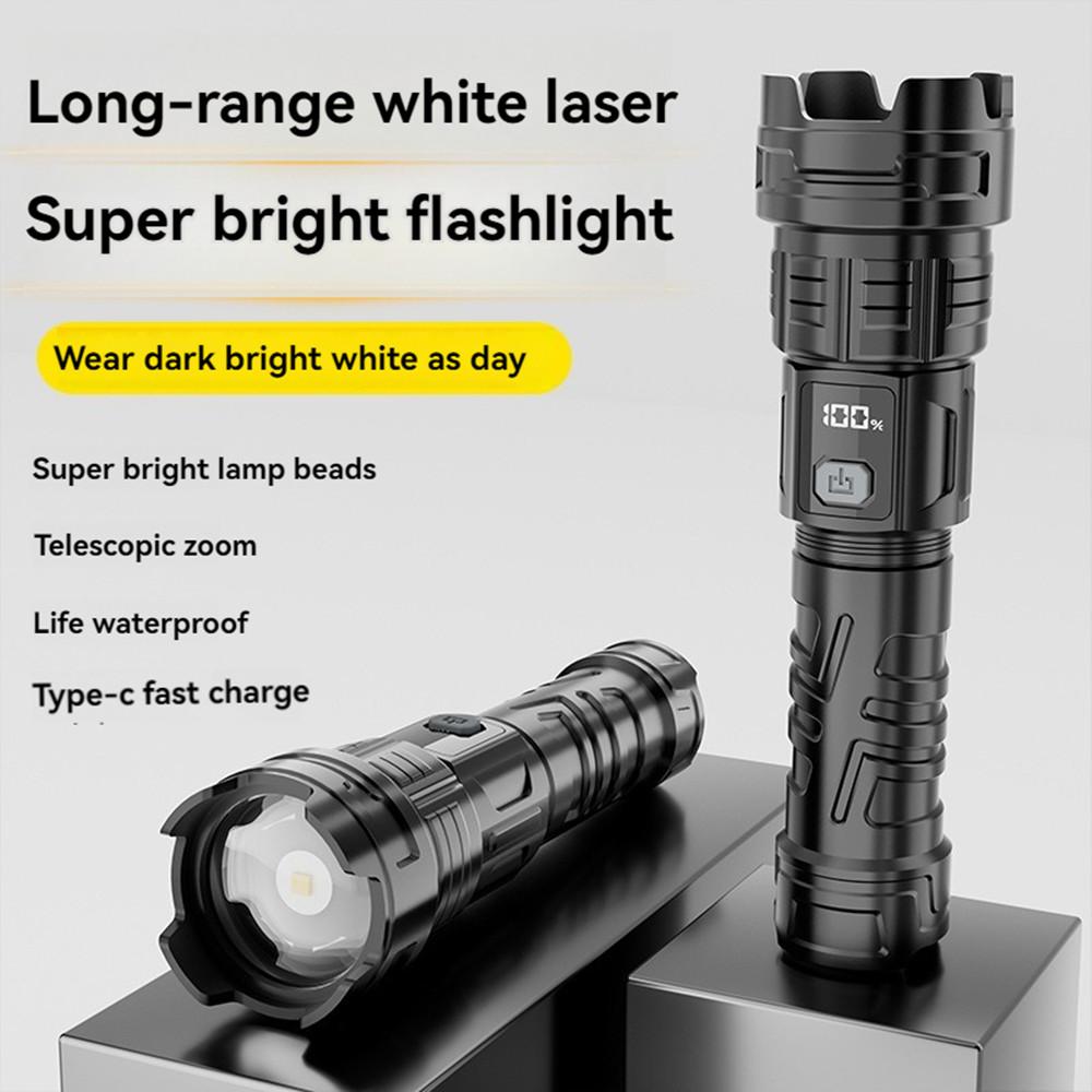 Super Bright Powerful LED Flashlight USB charging zoomable Torch with power display for outdoor camping hiking fishing picnic