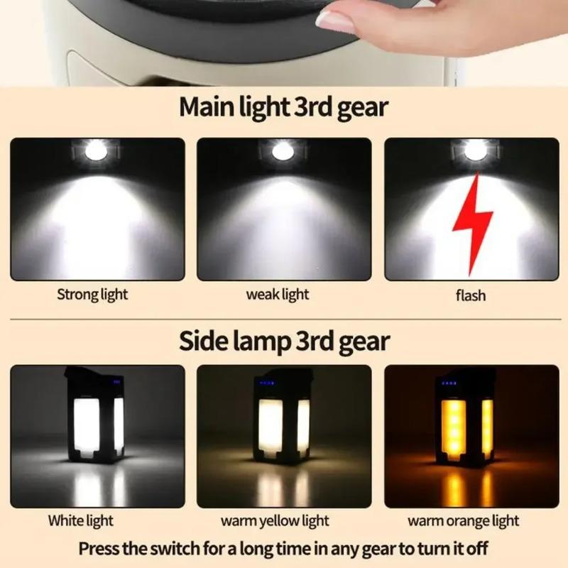 Ultra Bright LED Camping Light with Battery Level Display 6 Lighting Modes Foldable Three-leaf Camping Lamp with Hook for Outdoor Camping Reading Working Fishing