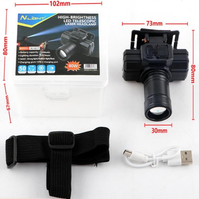 (10 Years Warranty) Super Bright LED White/Yellow Headlight Rechargeable Zoom Headamp Long Life Hands-Free Flashlight for Outdoor Camping Fishing Cycling Hiking Adventure