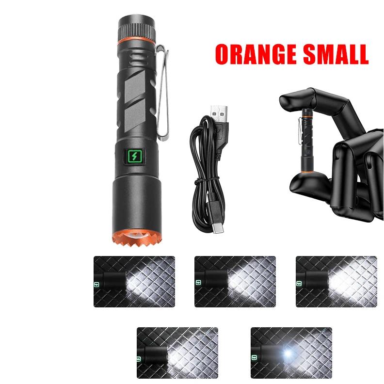 Ultra Bright LED Alloy Flashlight USB charing Waterproof Zoom Torch with Cap Clip for outdoor camping hiking fishing night cycling