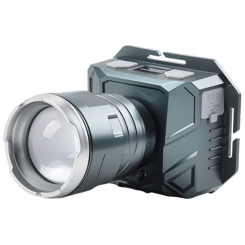 Super Bright LED Rechargeable Headlight 4 Light Sources Zoomable Induction Headlamp with Power Display for Fishing Camping Hiking Cycling