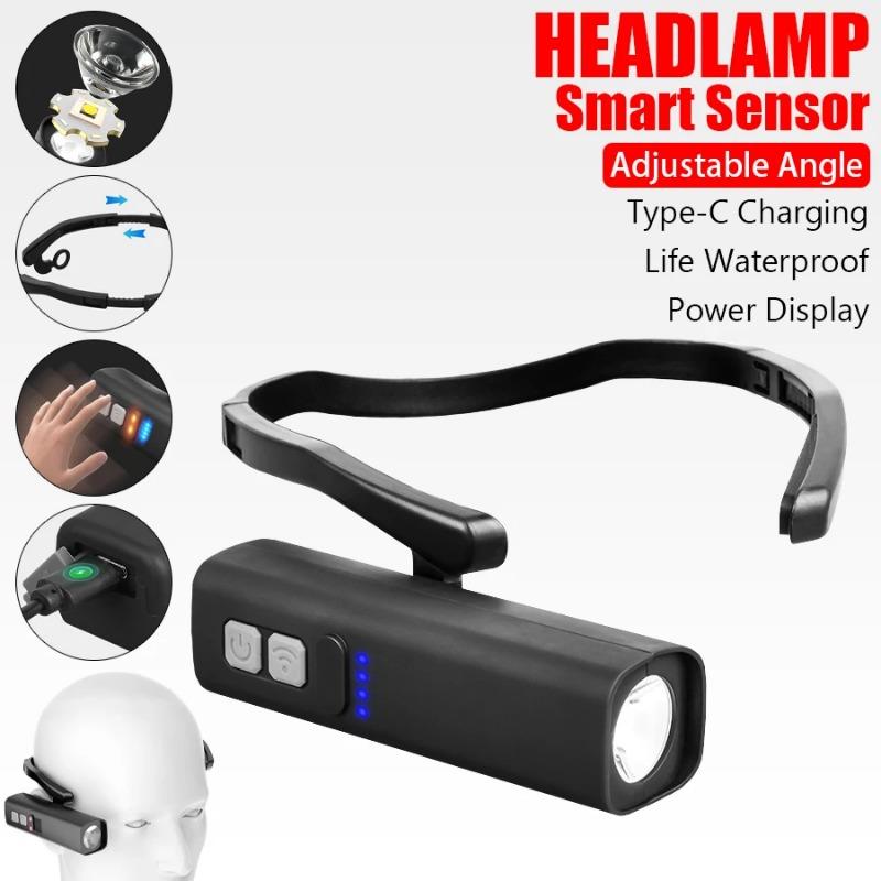 Super Bright Sensor LED Headlamp Type-C Rechargeable Portable Ear Headlight for Outdoor Camping Fishing Hiking Cycling