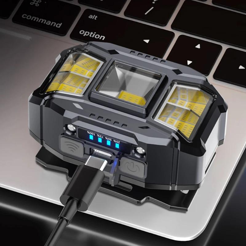 Ultra Bright Cob Red/White Flood Headlight with 90° Adjustable Multifunction 5 Lighting Modes Rechargeable Headlamp with Hand Wave Sensing for Outdoor Camping Fishing Hiking Cycling