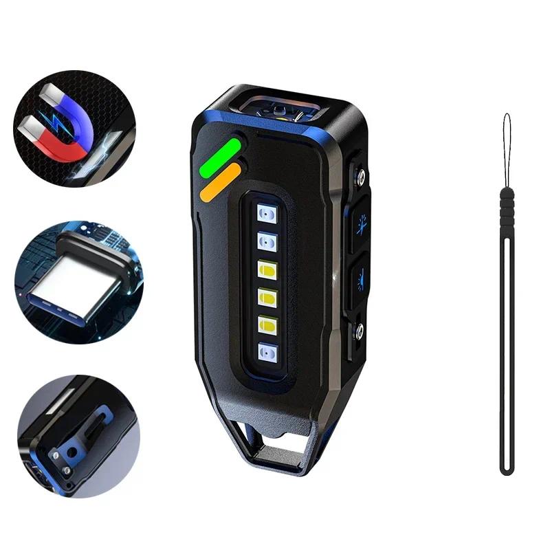 Ultra Bright LED Keychain Flashlight with Cap Clip Rechargeable 9 Lighting Modes EDC Torch with Red/Blue COB Light for Hiking Dog Walking Repairing