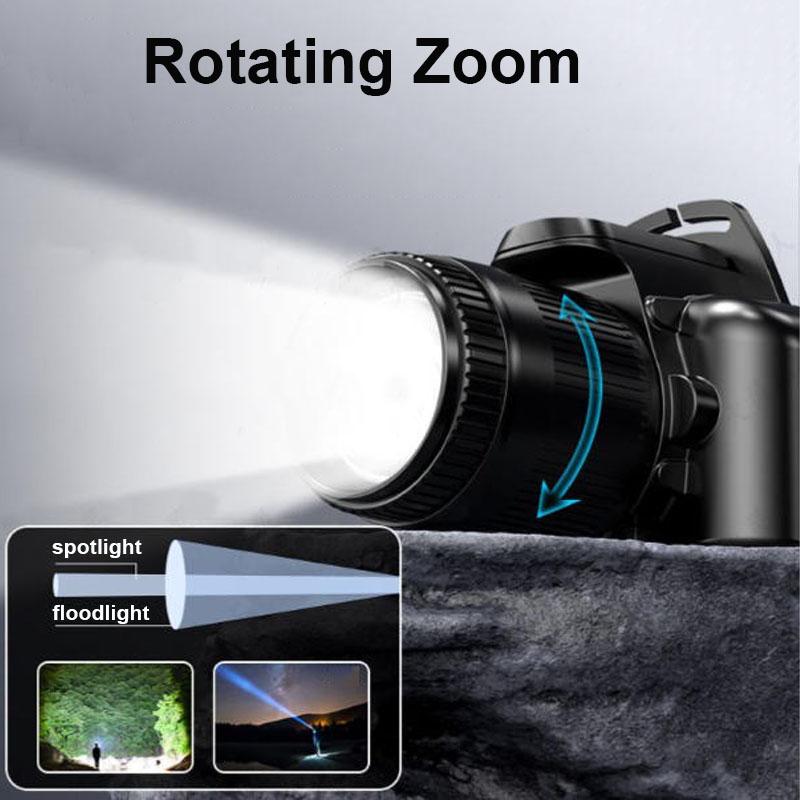 Ultra Bright LED Rotary Zoom Headlight 6 Lighting Modes Induction Waterproof Headlamp with red&blue COB light for Hiking Fishing Repair