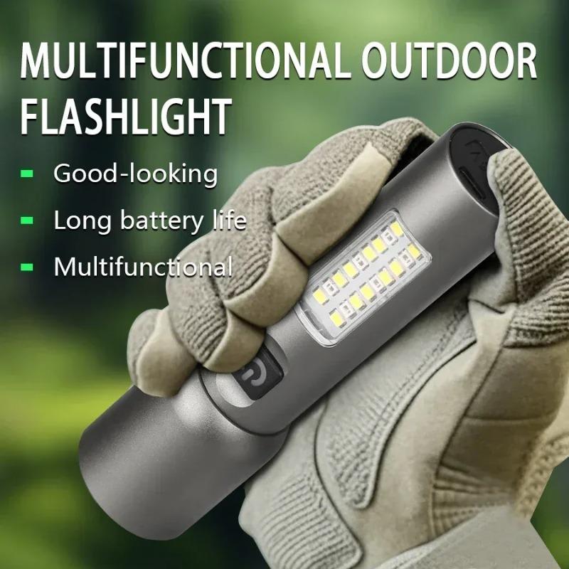 High Powerful Mini LED Zoomable Flashlight 6 Modes Rechargeable Torch with Red&White COB Lights for Camping Hiking Repairs