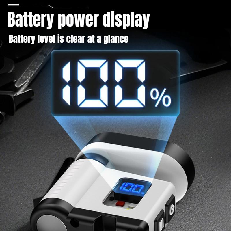 Super Bright LED Flashlight with Hat Clip 8 Lighting Modes EDC Torch with Power Display Multifunctional Work Light with Red&blue COB Light for Camping Dog Walking Working