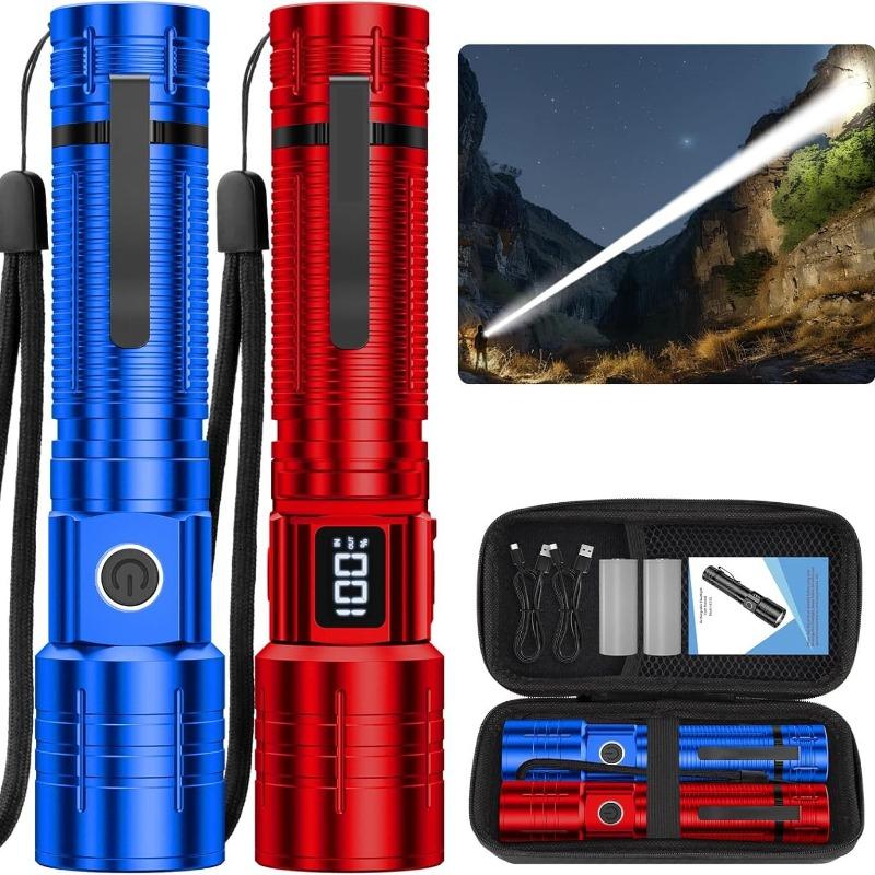 Super Bright LED Zoomable Flashlight 4 Lighting Modes Waterproof Torch with Power Display Portable Lighting for Camping Hiking Exploration