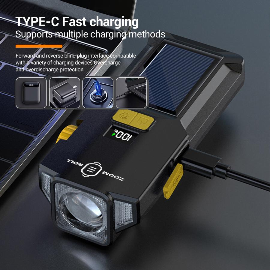 Super Bright Bicycle Front Light USB/Solar Rechargeable Highlight Mtb Road Bike Headlight Night Riding Warning Lamp Cycling Light