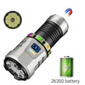 Super Bright Led Rechargeable Alloy Flashlight Multifunction 8 Lighting Modes Zoomable Torch with Red Warning for Outdoor Hiking Fishing Dog Walk