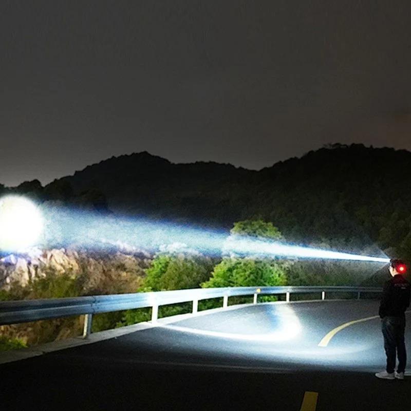 Super Bright LED Rechargeable Headlight 4 Light Sources Zoomable Induction Headlamp with Power Display for Fishing Camping Hiking Cycling