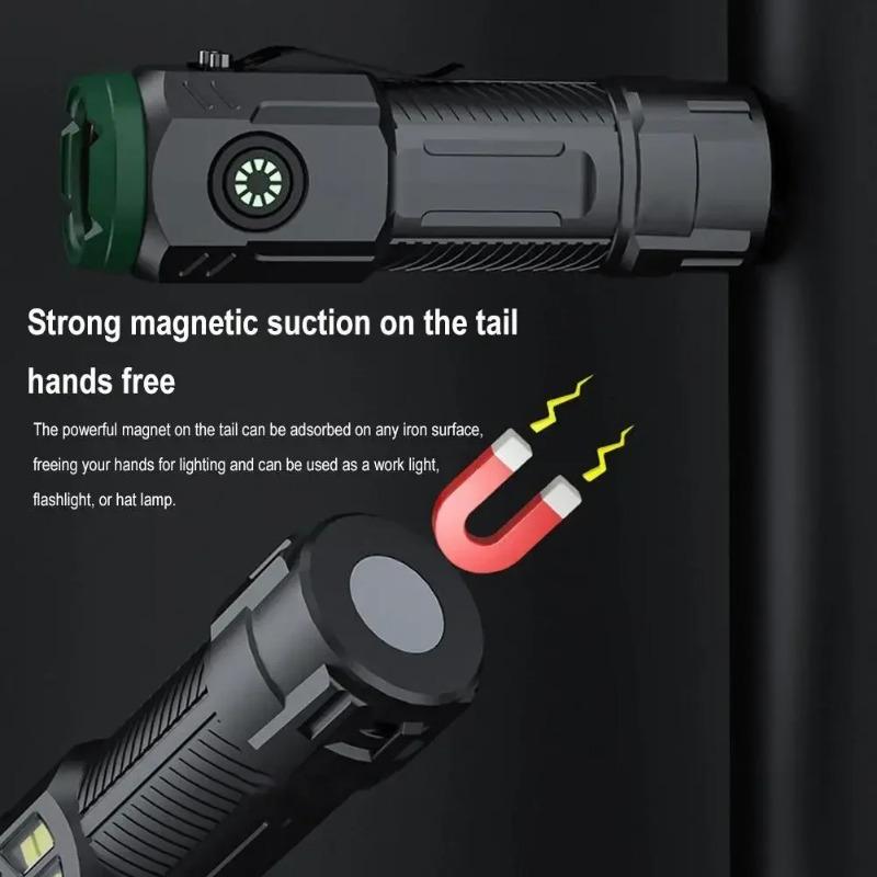 Super Bright LED Flashlight with Cap Clip 4 Modes Lighting USB Recharge Edc Torch with COB Side Light for Outdoor Camping Hiking Fishing Cycling Car Repair